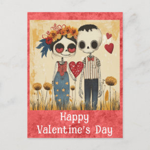 Cute Gothic Valentines Day Skeleton Couple Postcard