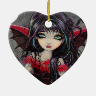Cute Gothic Vampire Fairy Red Heart Ceramic Tree Decoration