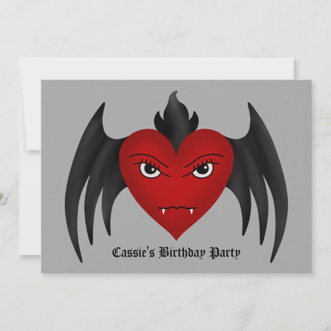 Cute gothic winged vampire heart all occasion invitation (Front)