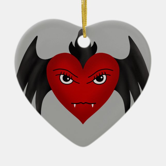 Cute gothic winged vampire heart ceramic tree decoration (Front)