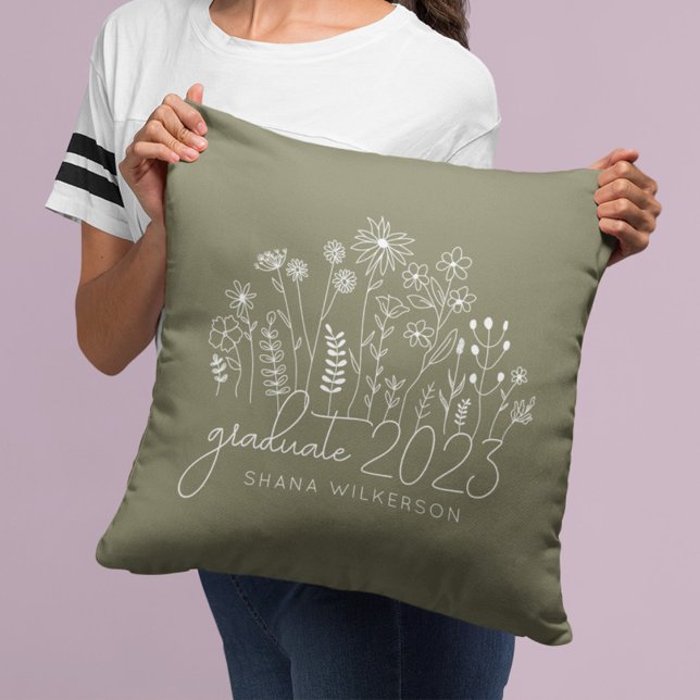 Cute Graduate Blooming Wildflower Modern Retro Cushion (Creator Uploaded)