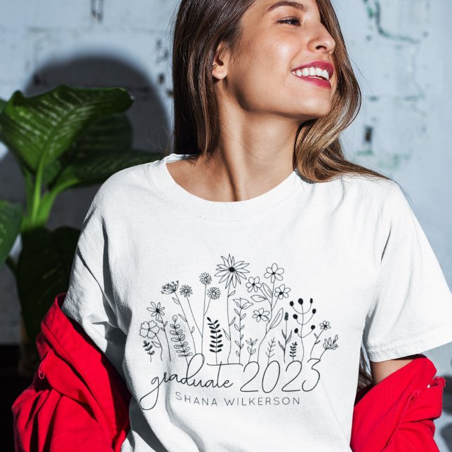 Cute Graduate Blooming Wildflower Modern Retro T-Shirt (Creator Uploaded)