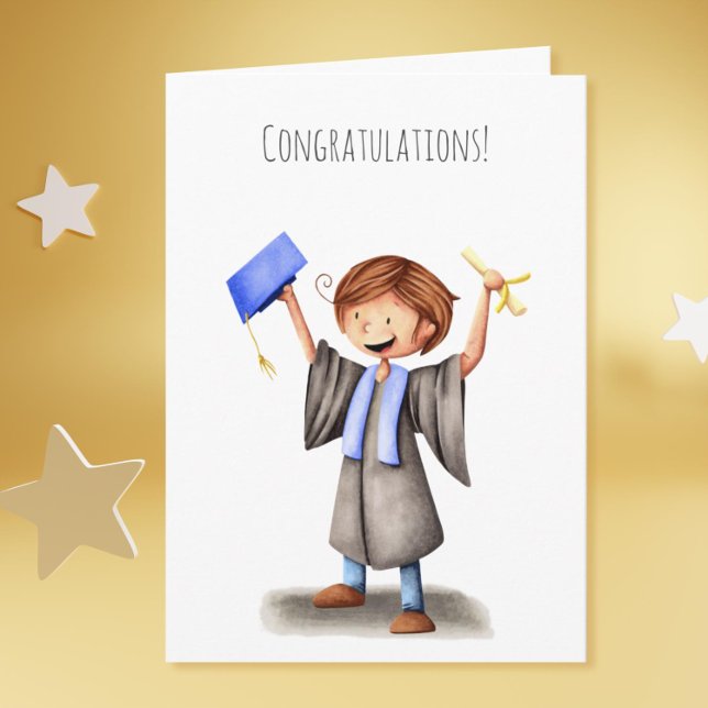 Cute Graduate Blue Regalia Graduation Card (Cute Graduate Celebrating Graduation Card)