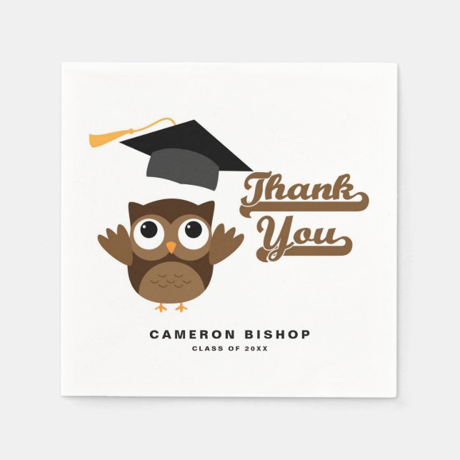 Cute Graduate Owl Graduation Party Thank You Napkin (Front)