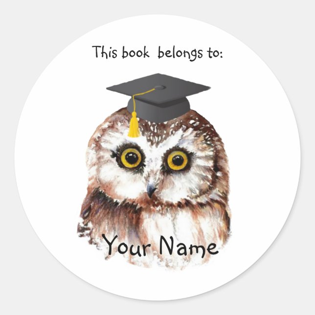 Cute Graduation Bird This book belongs Bookplate Classic Round Sticker (Front)
