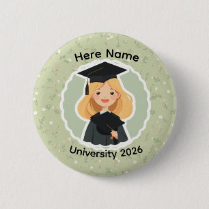 Cute Graduation Girl ,Class of 2026 Custom Name  6 Cm Round Badge