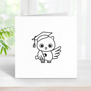 Cute Graduation Owl in a Hat Holding a Scroll 1x1 Rubber Stamp