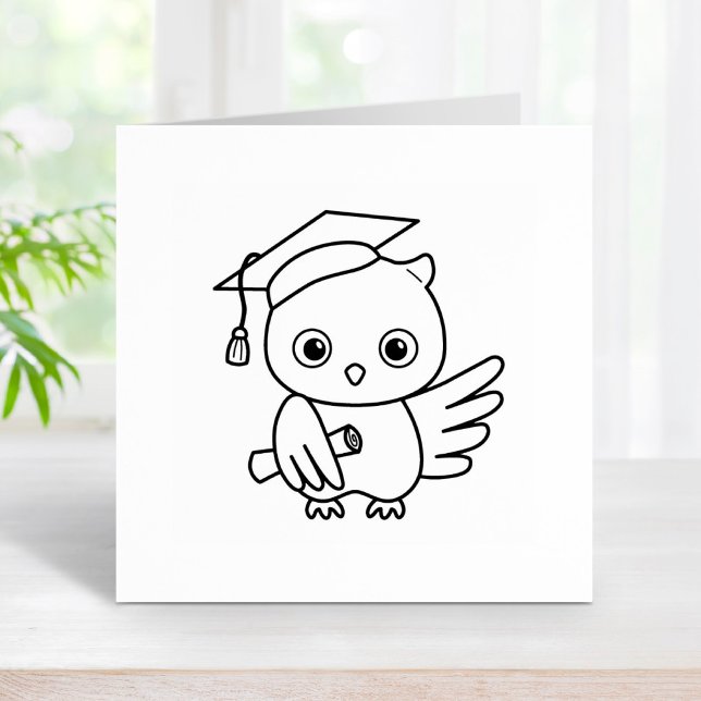 Cute Graduation Owl in a Hat Holding a Scroll Rubber Stamp (Creator Uploaded)