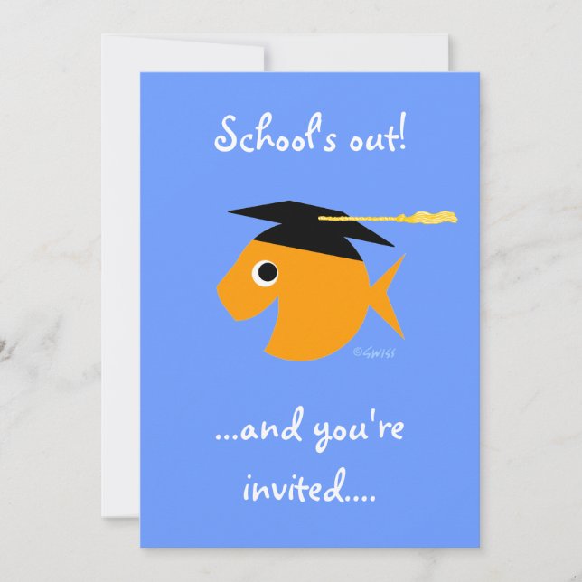 Cute Graduation Party Invitation Goldfish on Blue (Front)