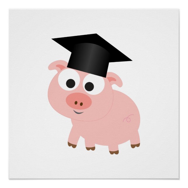 Cute Graduation Pig Poster (Front)