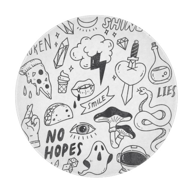 Cute Graffiti: Doodle Art Set. Cutting Board (Front)