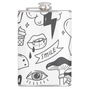 Cute Graffiti: Doodle Art Set. Hip Flask