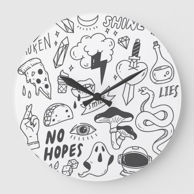 Cute Graffiti: Doodle Art Set. Large Clock (Front)