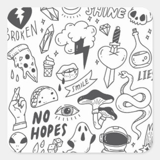 Cute Graffiti: Doodle Art Set. Square Sticker