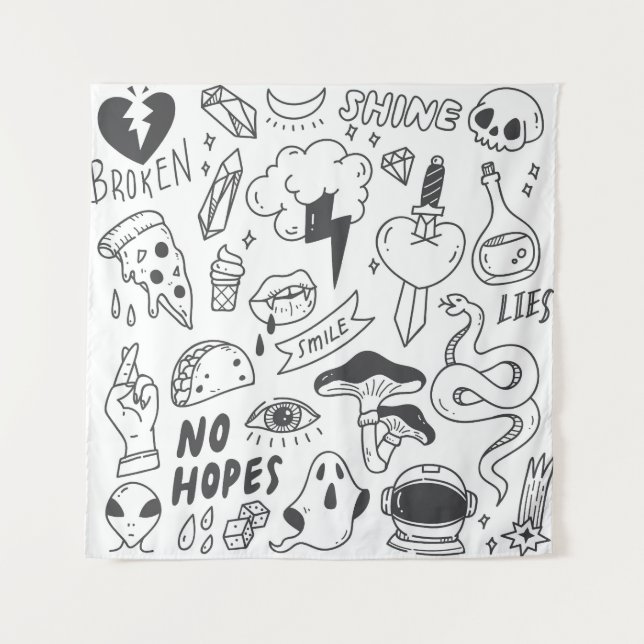 Cute Graffiti: Doodle Art Set. Tapestry (Front)