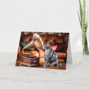 Cute Gramophone Tabby Greeting Card