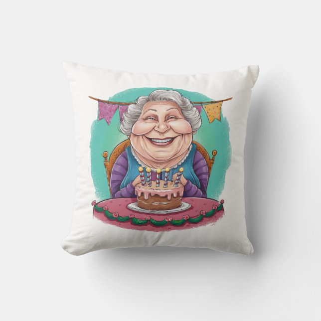 Cute Grandma Birthday Cake Present Cushion (Front)