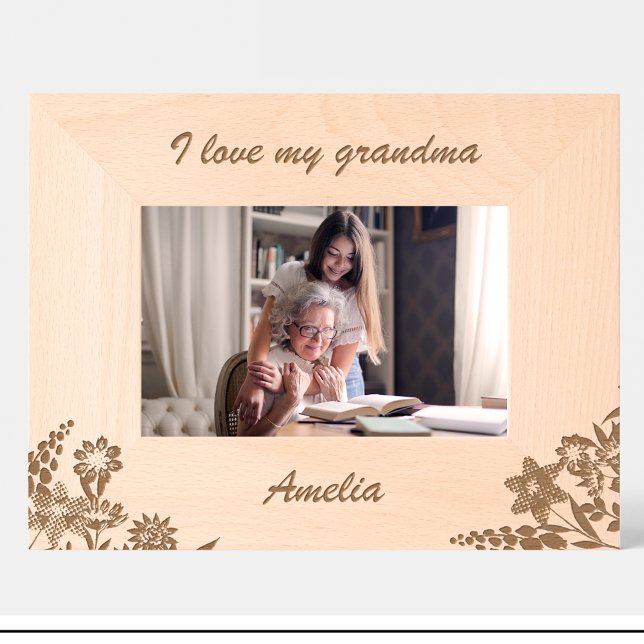 Cute Grandma Flowers Engraved Wood Frame (Creator Uploaded)