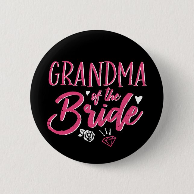 Cute Grandma of The Bride Pink Calligraphy Script 6 Cm Round Badge (Front)