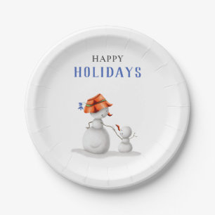 Cute Grandma Snowman Christmas Party Paper Plate
