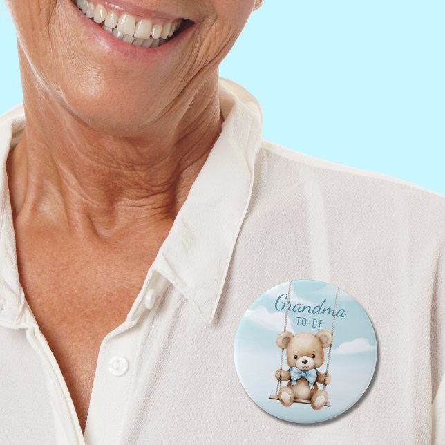 Cute Grandma-To-Be Teddy Bear Baby Shower Button (Creator Uploaded)