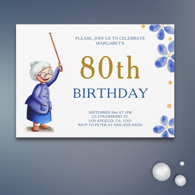 Cute Grandma Watercolor Floral 80th Birthday Invitation (Creator Uploaded)
