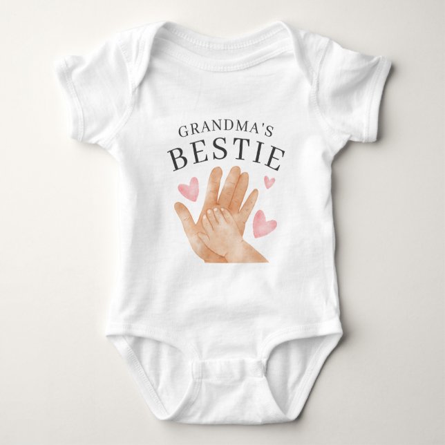 Cute Grandma's Bestie Heart and Hands Baby Bodysuit (Front)