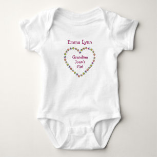 Cute Grandma's Girl Flower Heart Personalise Names Baby Bodysuit