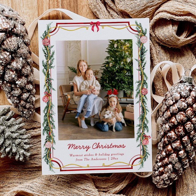 Cute Grandmillennial Greenery Christmas 3 Photo  Holiday Card (Creator Uploaded)