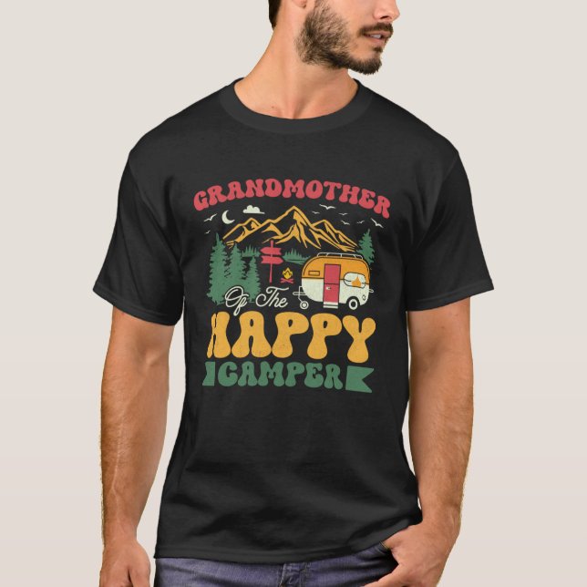 Cute Grandmother Of The Happy Camper Groovy Campin T-Shirt (Front)