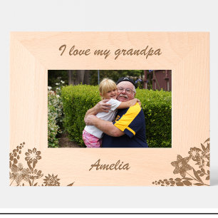Cute Grandpa Flowers Engraved Wood Frame