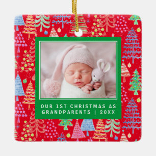 Cute Grandparents 1st Christmas Trees Photo Red Ceramic Ornament