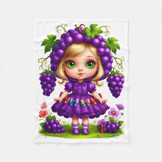 Cute Grape Fairy Character Cosy Fleece Blanket (Front)