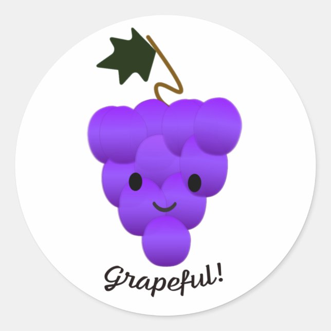 Cute Grapeful Grapes Classic Round Sticker (Front)