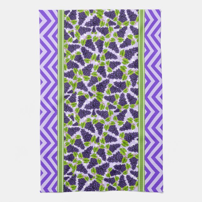 Cute Grapes Polka Dot & Chevron Purple Tea Towel (Vertical)