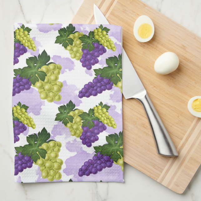 Cute grapes tiled fruit pattern kitchen tea towel (Quarter Fold)