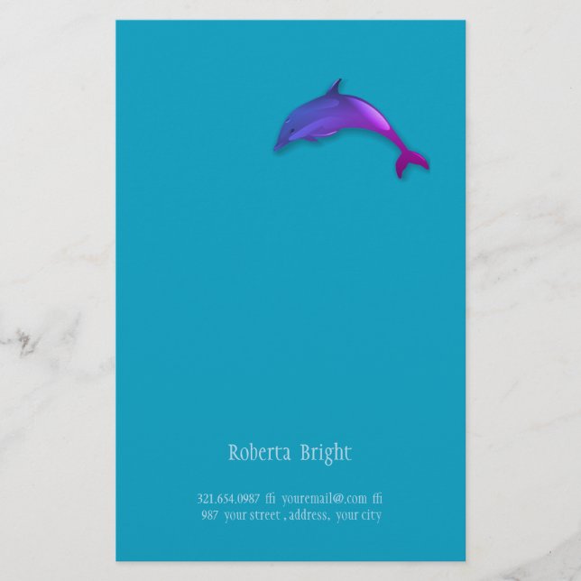 Cute graphic dolphin in pink purple stationery (Front)