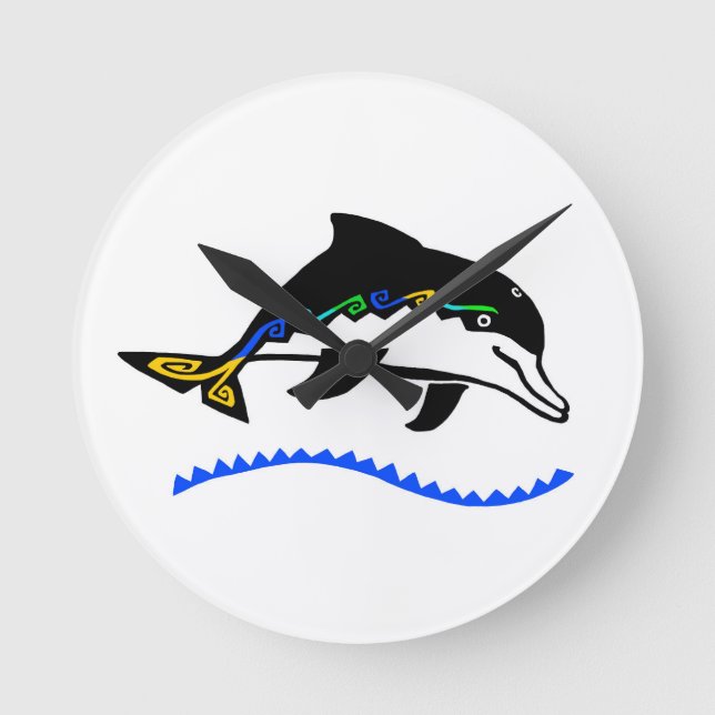 Cute graphic DOLPHIN - Nature - Ocean wildlife Round Clock (Front)