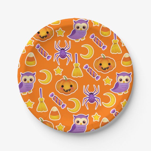 Cute Graphic Halloween Pattern Paper Plate (Front)