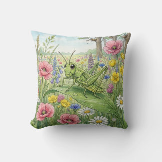Cute Grasshopper And Flowers Tiny Insects Cushion