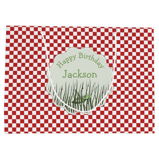 Cute Grasshopper Insect Birthday Large Gift Bag (Back)