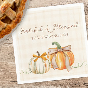 Cute Grateful & Blessed Pumpkin Bows Thanksgiving Napkin