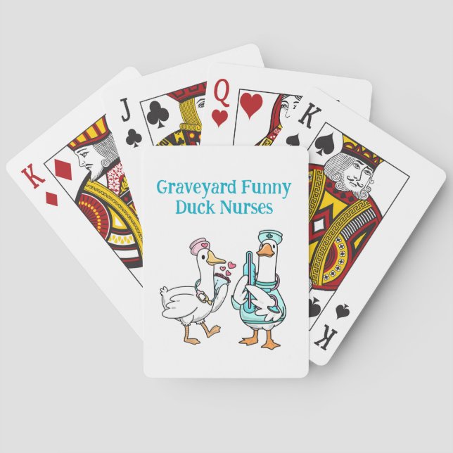 Cute Graveyard Funny Duck Nurses Playing Cards (Back)