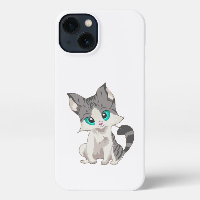 CUTE GRAY AND BEIGE LITTLE KITTEN WITH BLUE EYES iPhone CASE (Back)