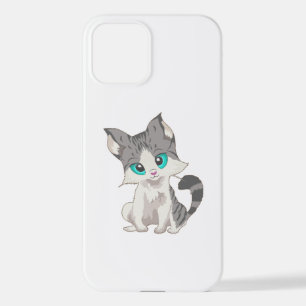 CUTE GRAY AND BEIGE LITTLE KITTEN WITH BLUE EYES iPhone 12 CASE