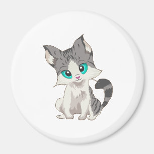 CUTE GRAY AND BEIGE LITTLE KITTEN WITH BLUE EYES MAGNET