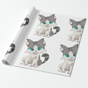 CUTE GRAY AND BEIGE LITTLE KITTEN WITH BLUE EYES WRAPPING PAPER