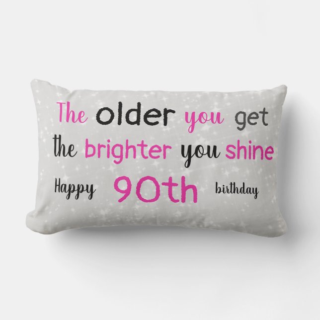 Cute gray and pink 90th birthday lumbar cushion (Front)