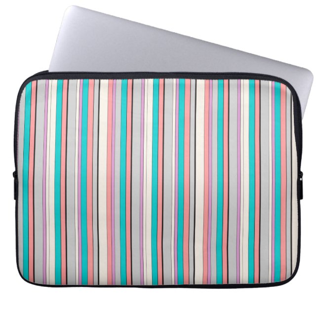 Cute gray aqua stripes laptop sleeve (Front)