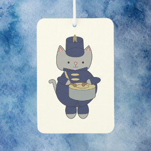 Cute Gray Cat Marching Band Drummer Car Air Freshener